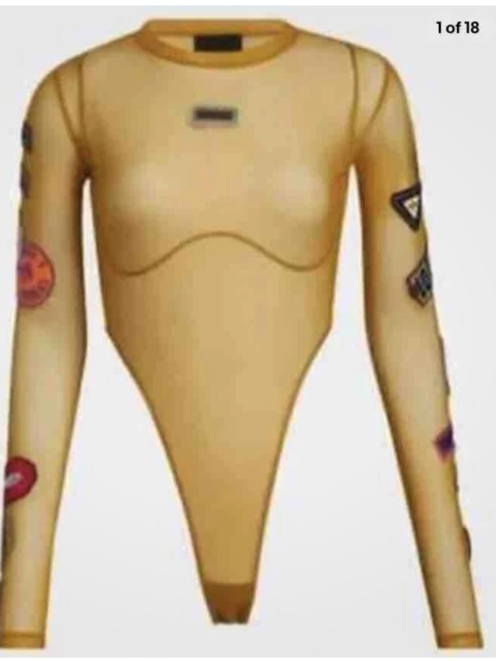 adidas Long Sleeve Tan Sheer Bodysuit with Patch Details
